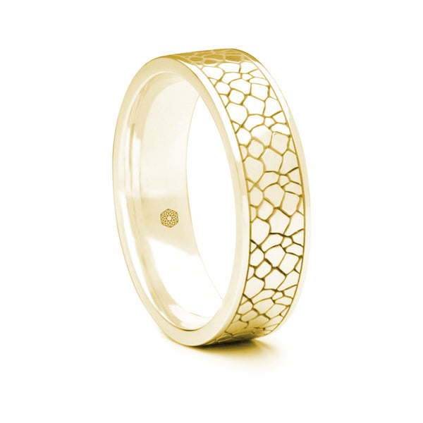 Mens 18ct Yellow Gold Flat Court Shape Ring With Crackle Pattern