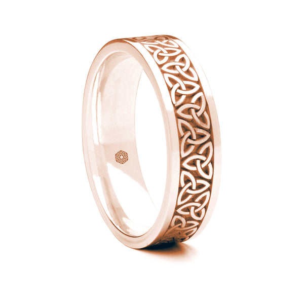 Mens 18ct Rose Gold Flat Court Wedding Ring With Trinity Knots