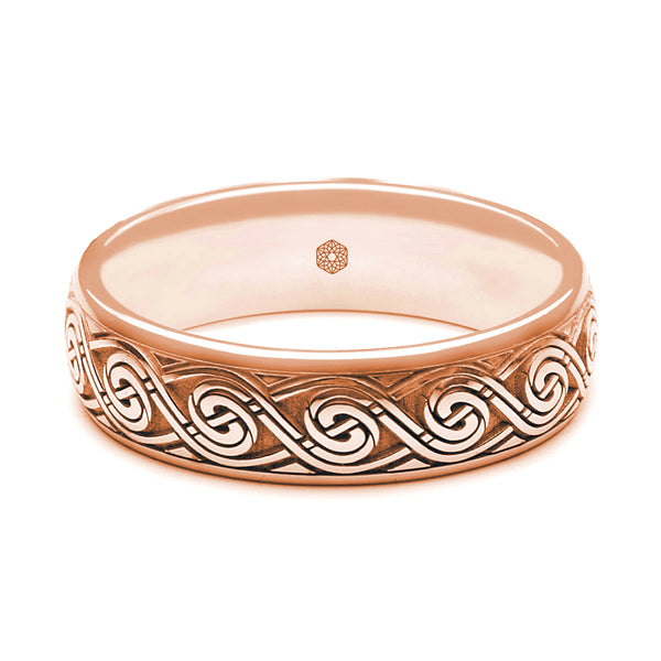 Horizontal Shot of Mens 18ct Rose Gold with a Modern Circular Celtic Pattern