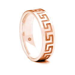 Mens 18ct Rose Gold Flat Court Wedding Ring With Single Row Greek Key Pattern