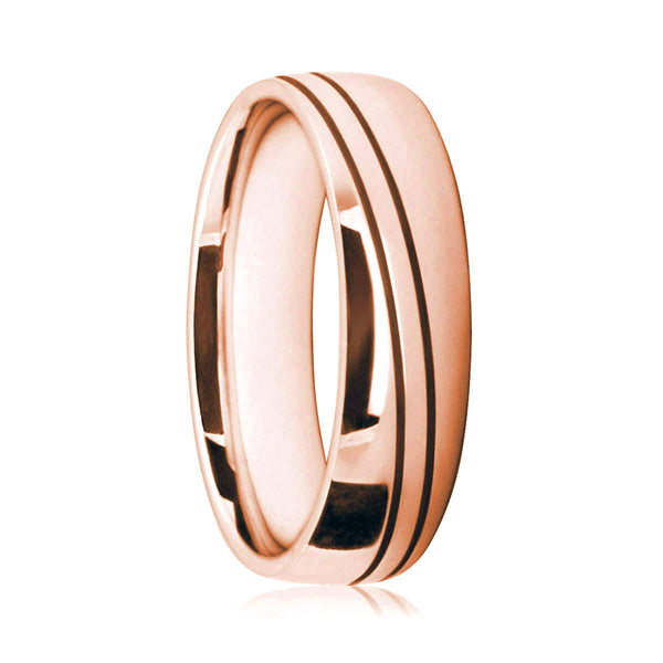 Mens 18ct Rose Gold Flat Court Wedding Ring With Matte and Polished Surface