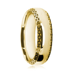 Mens 18ct Yellow Gold Court Shape Ring With Chain Patterned Edges