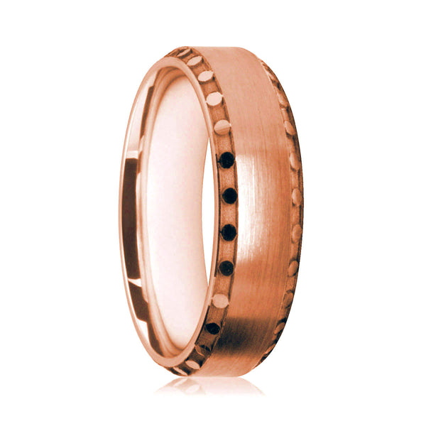 Mens 18ct Rose Gold Court Shape Wedding Ring With Disc Patterned Edges