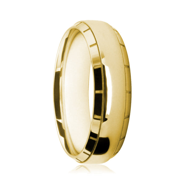 Mens 18ct Yellow Gold Court Shape Ring With Block-Work Patterned Edges