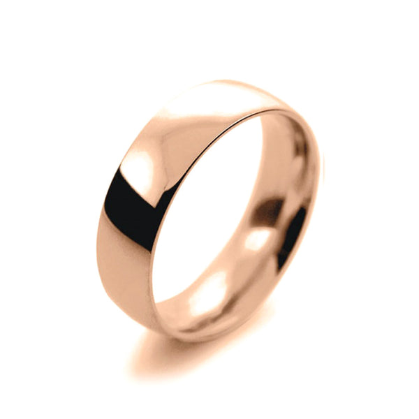 Mens 6mm 9ct Rose Gold Court Shape Medium Weight Wedding Ring