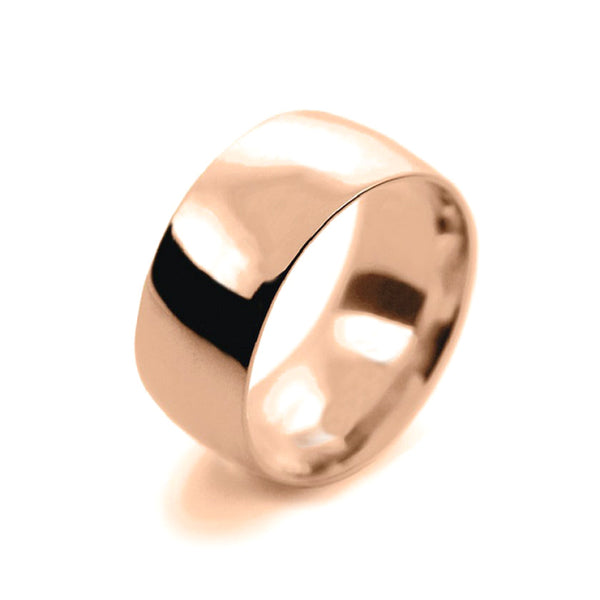 Mens 10mm 9ct Rose Gold Court Shape Medium Weight Wedding Ring