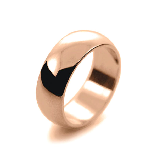 Mens 8mm 9ct Rose Gold D Shape Heavy Weight Wedding Ring