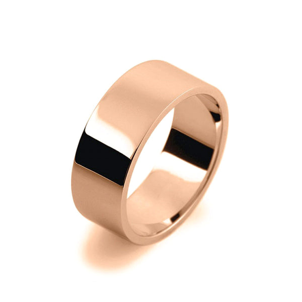 Mens 8mm 9ct Rose Gold Flat Shape Medium Weight Wedding Ring