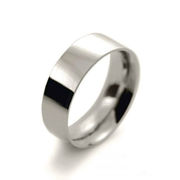 Mens 7mm 9ct White Gold Flat Court shape Light Weight Wedding Ring