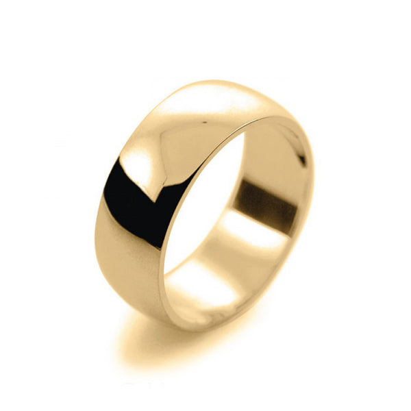 Mens 8mm 9ct Yellow Gold D Shape Medium Weight Wedding Ring