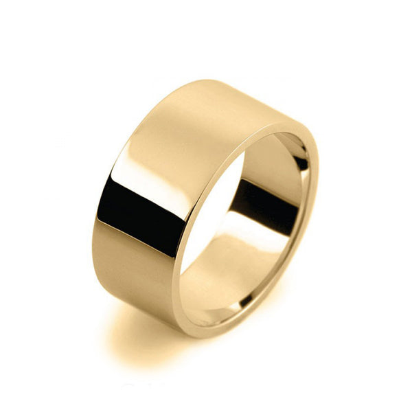 Mens 10mm 9ct Yellow Gold Flat Shape Medium Weight Wedding Ring