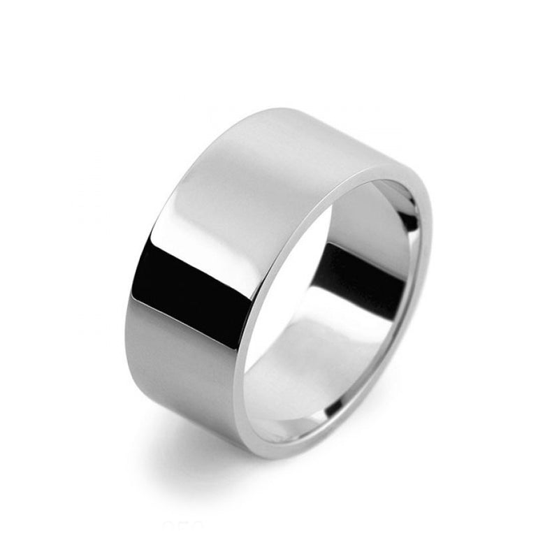 Mens 10mm Palladium 500 Flat Shape Medium Weight Wedding Ring