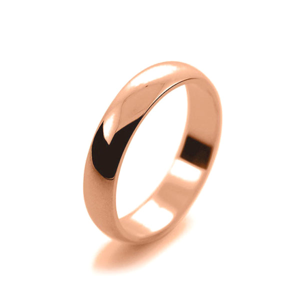 Mens 4mm 18ct Rose Gold D Shape Light Weight Wedding Ring