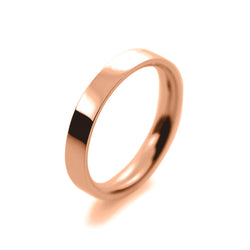 Mens 3mm 18ct Rose Gold Flat Court shape Medium Weight Wedding Ring