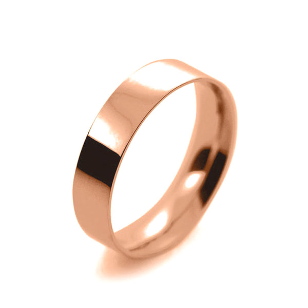 Mens 5mm 18ct Rose Gold Flat Court shape Light Weight Wedding Ring