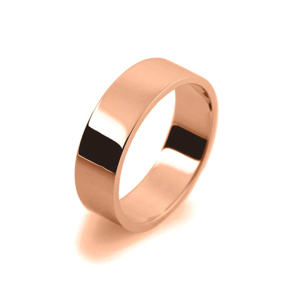 Mens 6mm 18ct Rose Gold Flat Shape Light Weight Wedding Ring