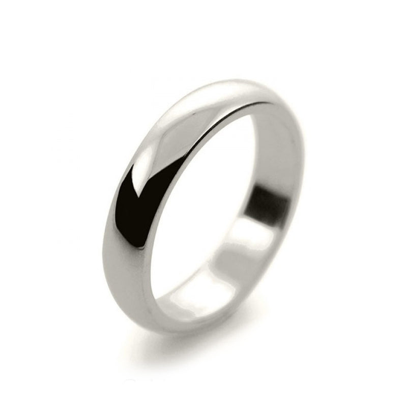 Mens 4mm 18ct White Gold D Shape Medium Weight Wedding Ring