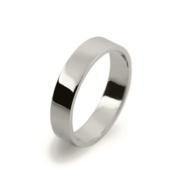 Mens 4mm 18ct White Gold Flat Shape Light Weight Wedding Ring